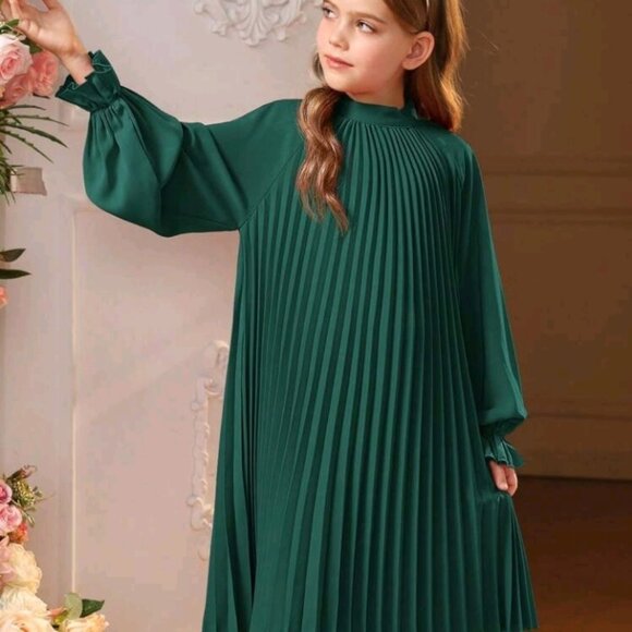 Flare Sleeve Back Tie Pleated Dress - Picture 4 of 7